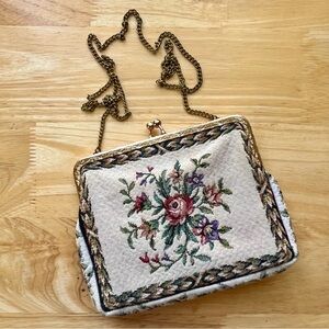 Vintage Floral Embroidered Tapestry Purse Handbag from West Germany